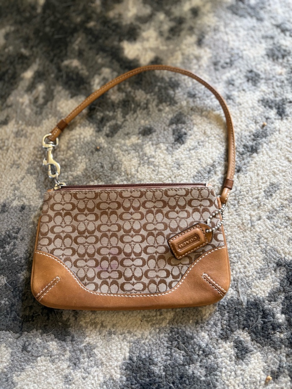Vintage Coach Signature Canvas and Leather Wristlet in Tan